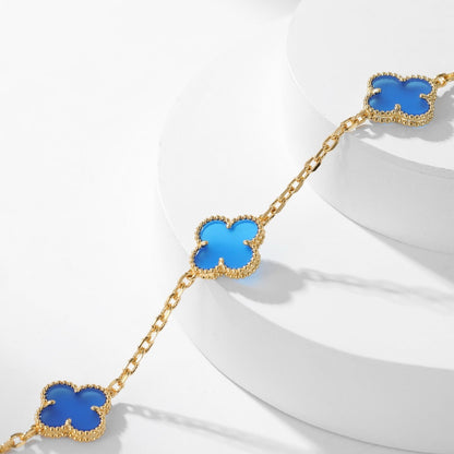 [LUCKY LOVE]CLOVER 10 MOTIFS BLUE AGATE NECKLACE
