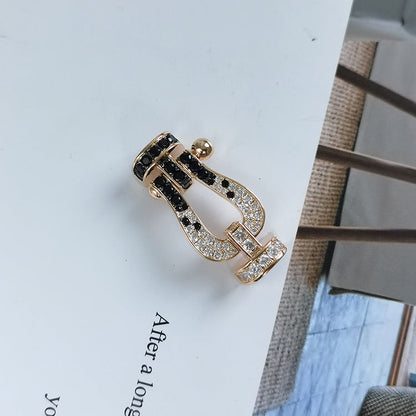 [LUCKY LOVE]FORCE LARGE HORSESHOE BLACK WHITE DIAMOND BRACELET SILVER