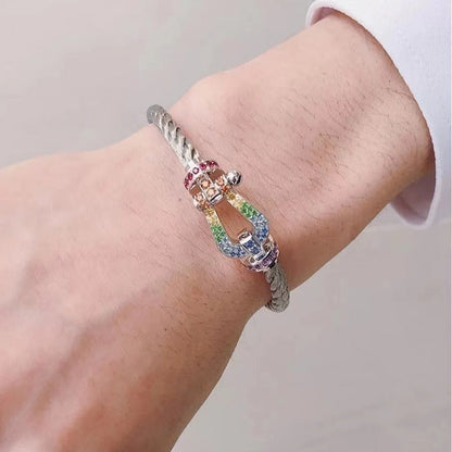 [LUCKY LOVE]FORC LARGE HORSESHOE  COLORED DIAMOND BRACELET SILVER