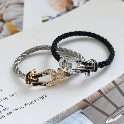 [LUCKY LOVE]FORCE LARGE HORSESHOE BLACK WHITE DIAMOND BRACELET ROSE GOLD