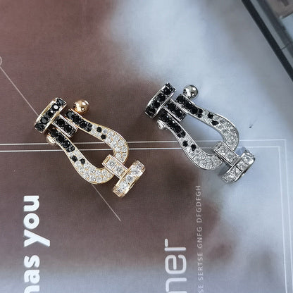 [LUCKY LOVE]FORCE LARGE HORSESHOE BLACK WHITE DIAMOND BRACELET SILVER