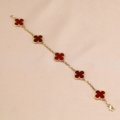 [LUCKY LOVE]CLOVER 5 MOTIFS RED AGATE  BRACELET