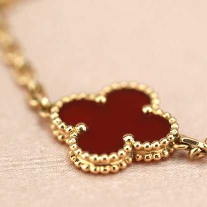 [LUCKY LOVE]CLOVER 5 MOTIFS RED AGATE  BRACELET