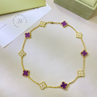 [LUCKY LOVE]CLOVER 10 MOTIFS  PURPLE VIOLET DIAMOND NECKLACE