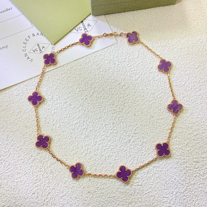 [LUCKY LOVE]CLOVER 10 MOTIFS  PURPLE VIOLET  NECKLACE