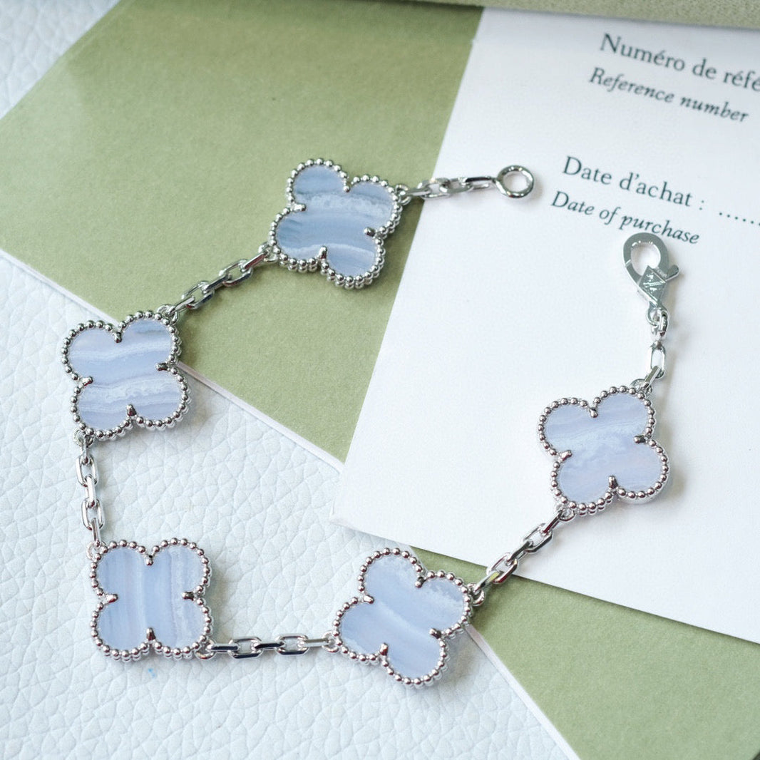 [LUCKY LOVE]CLOVER  5 MOTIF PURPLE CHALCEDONY BRACELET SILVER