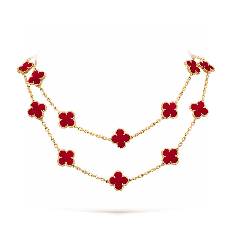 [LUCKY LOVE]CLOVER 20 MOTIFS CARNELIAN NECKLACE
