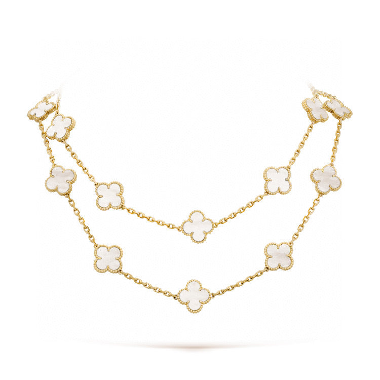 [LUCKY LOVE]CLOVER 20 MOTIFS WHITE MOP NECKLACE