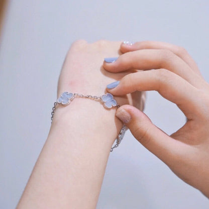 [LUCKY LOVE]CLOVER  5 MOTIF PURPLE CHALCEDONY BRACELET SILVER