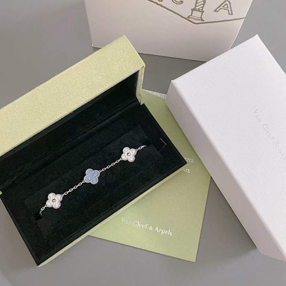 [LUCKY LOVE]CLOVER  5 MOTIF DIAMOND PURPLE CHALCEDONY BRACELET SILVER