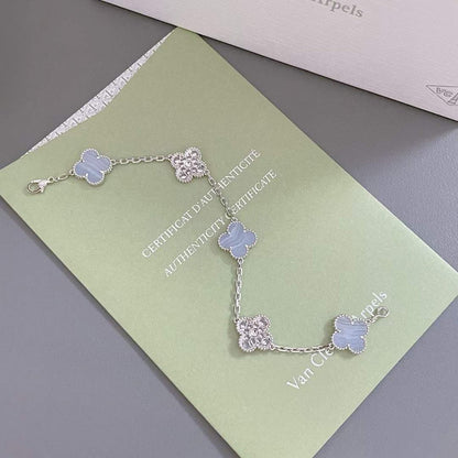 [LUCKY LOVE]CLOVER  5 MOTIF DIAMOND PURPLE CHALCEDONY BRACELET SILVER