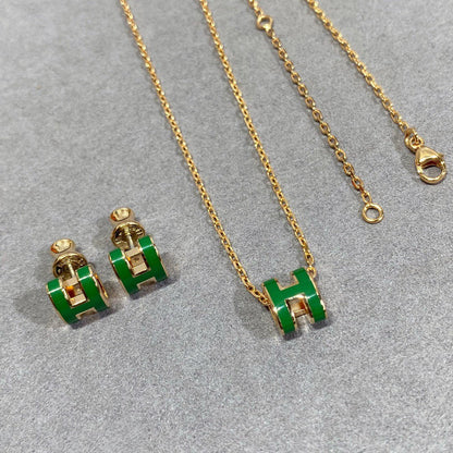 [LUCKY LOVE]POP H GREEN NECKLACE SILVER AND GOLD