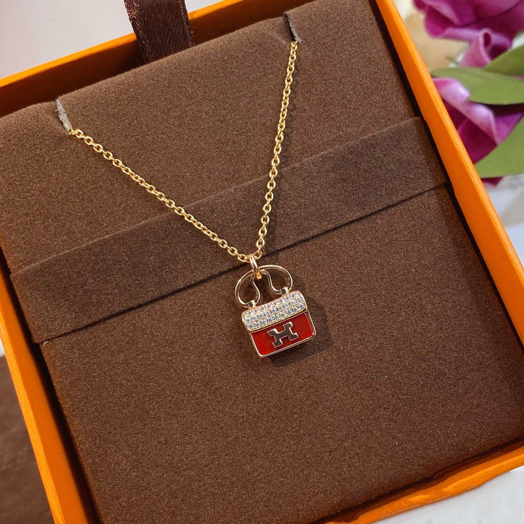 [LUCKY LOVE]CONSTANCE RED PEDANT PINK GOLD NECKLACE