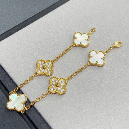 [LUCKY LOVE]CLOVER BRACELET 5 MOTIF WHITE MOP DIAMOND