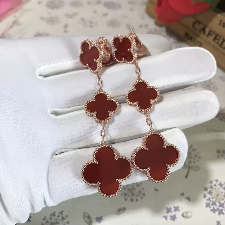 [LUCKY LOVE]CLOVER 3 MOTIF CARNELIAN DROP EARRINGS