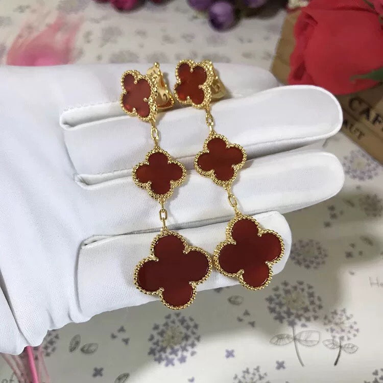 [LUCKY LOVE]CLOVER 3 MOTIF CARNELIAN DROP EARRINGS
