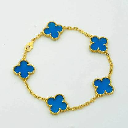 [LUCKY LOVE]CLOVER 5 MOTIFS BLUE AGATE BRACELET