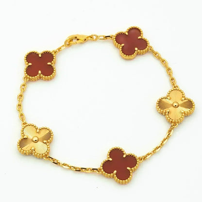[LUCKY LOVE]CLOVER  5 MOTIFS CARNELIAN GOLD BRACELET