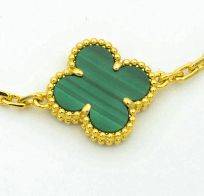 [LUCKY LOVE]CLOVER  5 MOTIF MALACHITE DIAMOND BRACELET