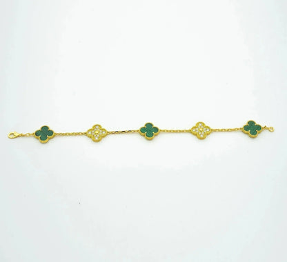 [LUCKY LOVE]CLOVER  5 MOTIF MALACHITE DIAMOND BRACELET