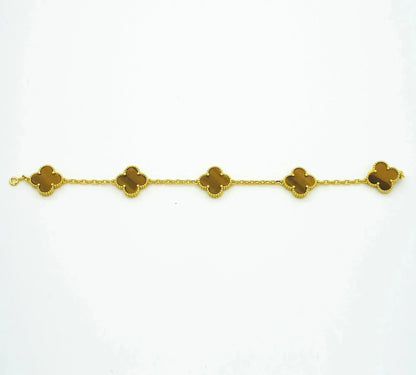 [LUCKY LOVE]CLOVER  5 MOTIFS TIGER EYE BRACELET