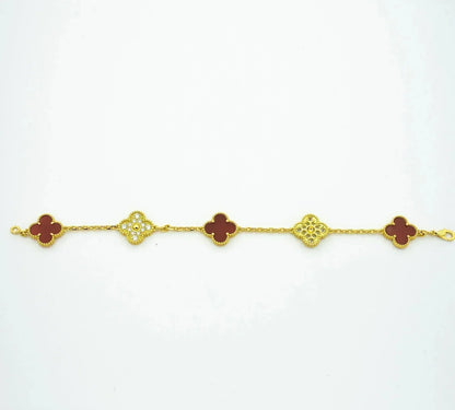 [LUCKY LOVE]CLOVER 5 MOTIFS CARNELIAN DIAMOND BRACELET