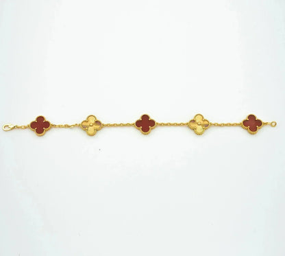 [LUCKY LOVE]CLOVER  5 MOTIFS CARNELIAN GOLD BRACELET