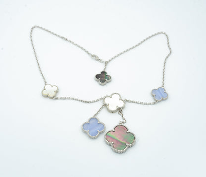 [LUCKY LOVE]CLOVER MOP CHALCEDONY NECKLACE SILVER 6 MOTIF