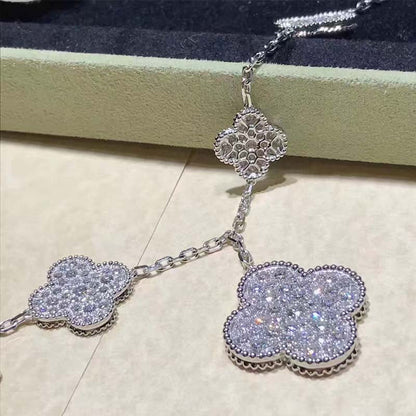 [LUCKY LOVE]CLOVER 6 MOTIFS SILVER DIAMOND BRACELET