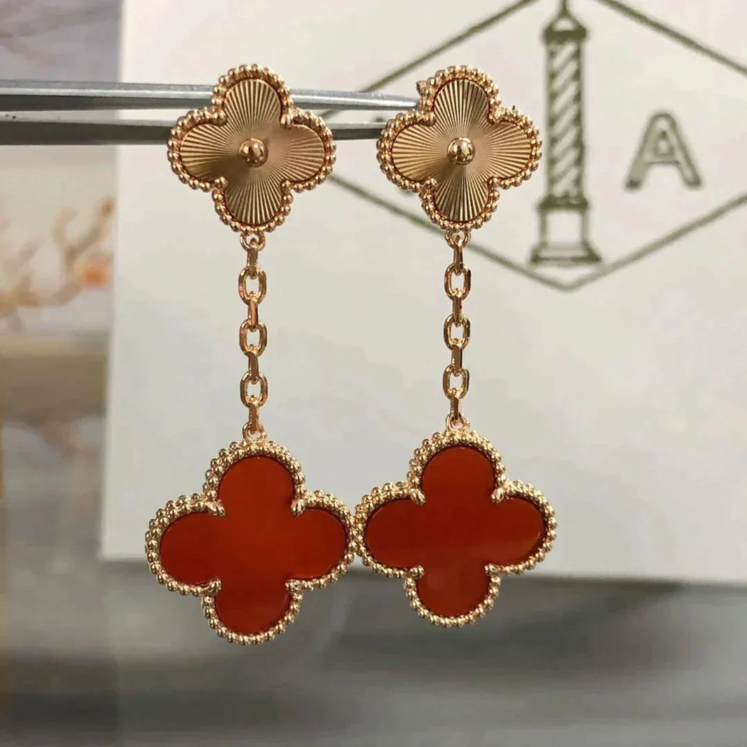 [LUCKY LOVE]CLOVER 2 MOTIF  LASER CARNELIAN EARRINGS
