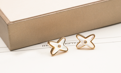 [LUCKY LOVE]JEUX DE WHITE MOP PINK GOLD DIAMOND EARRINGS