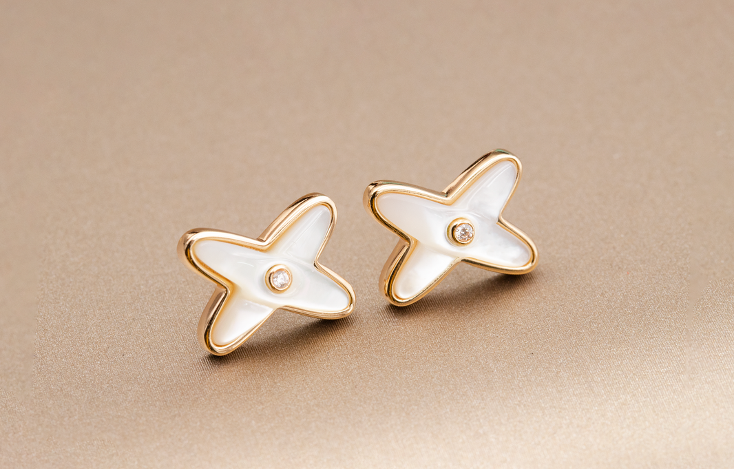 [LUCKY LOVE]JEUX DE WHITE MOP ROSE GOLD DIAMOND EARRINGS
