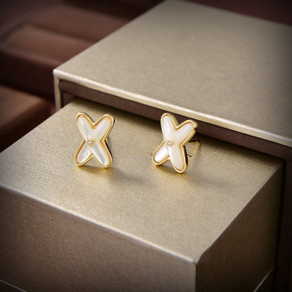 [LUCKY LOVE]JEUX DE WHITE MOP GOLD DIAMOND EARRINGS