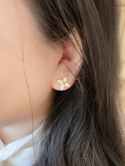 [LUCKY LOVE]STAR BLOSSOM STUD EARRINGS PINK GOLD DIAMONDS