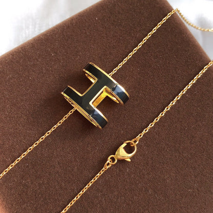 [LUCKY LOVE]HM CLIC BLACK ENAMEL GOLD NECKLACE