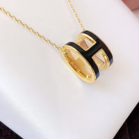 [LUCKY LOVE]HM CLIC BLACK ENAMEL GOLD NECKLACE