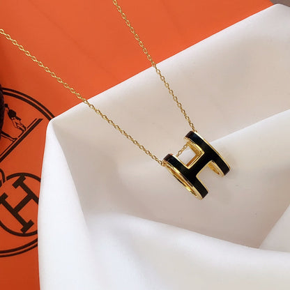 [LUCKY LOVE]HM CLIC BLACK ENAMEL GOLD NECKLACE