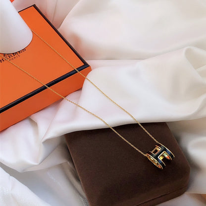 [LUCKY LOVE]HM CLIC BLACK ENAMEL GOLD NECKLACE