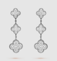 [LUCKY LOVE]CLOVER 3 MOTIF DIAMOND SILVER DROP EARRINGS