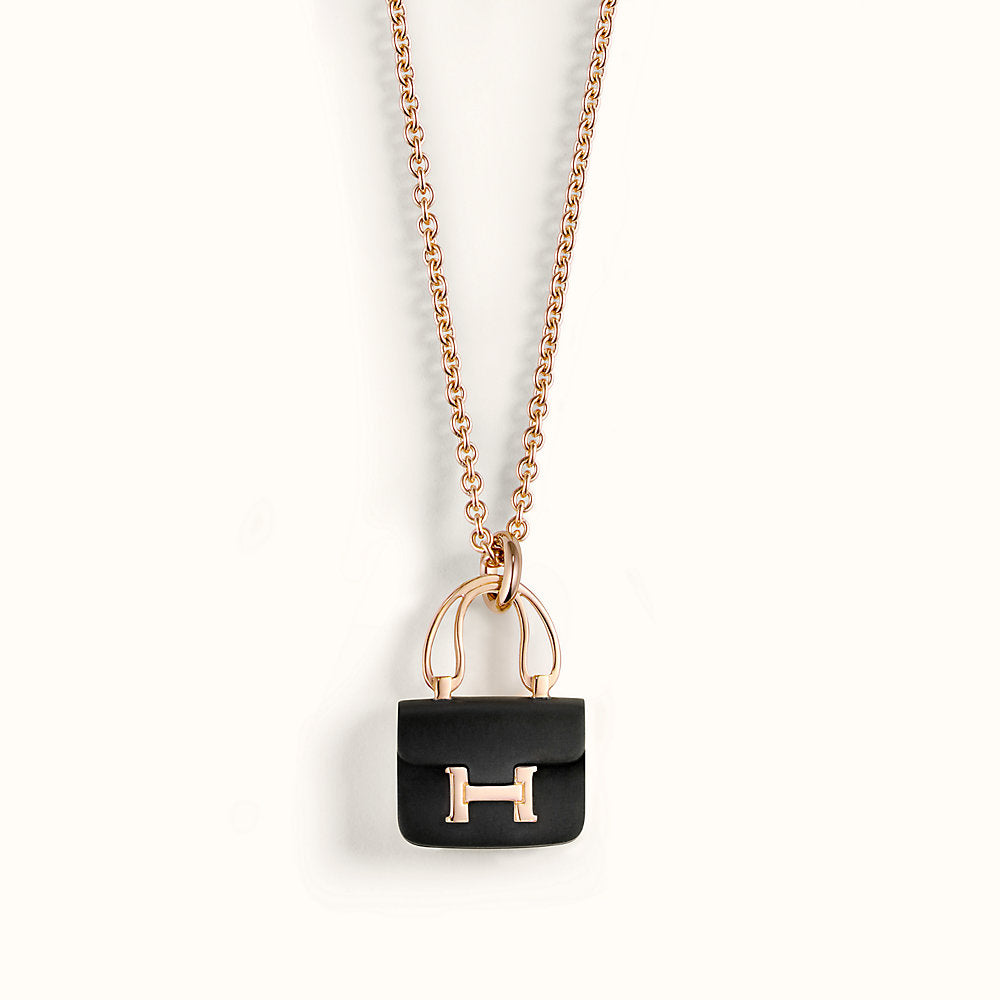 [LUCKY LOVE]CONSTANCE BLACK PEDANT PINK GOLD NECKLACE