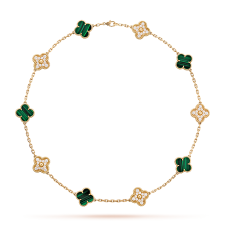 [LUCKY LOVE]CLOVER 10 MOTIFS MALACHITE DIAMOND NECKLACE