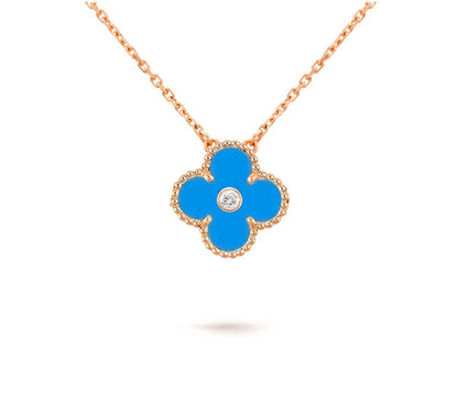 [LUCKY LOVE]CLOVER 15MM DIAMOND SINGLE FLOWER NECKLACE COLLECTION