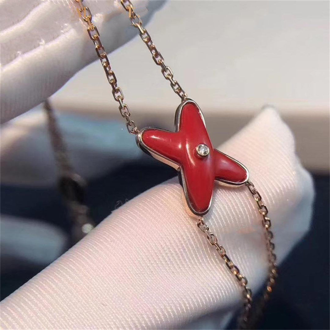 [LUCKY LOVE]JEUX BRACELET CARNELIAN PINK GOLD 1 DIAMOND