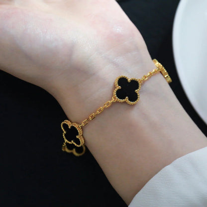[LUCKY LOVE]CLOVER  5 MOTIFS BLACK ONYX BRACELET