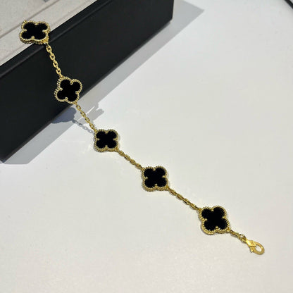[LUCKY LOVE]CLOVER  5 MOTIFS BLACK ONYX BRACELET