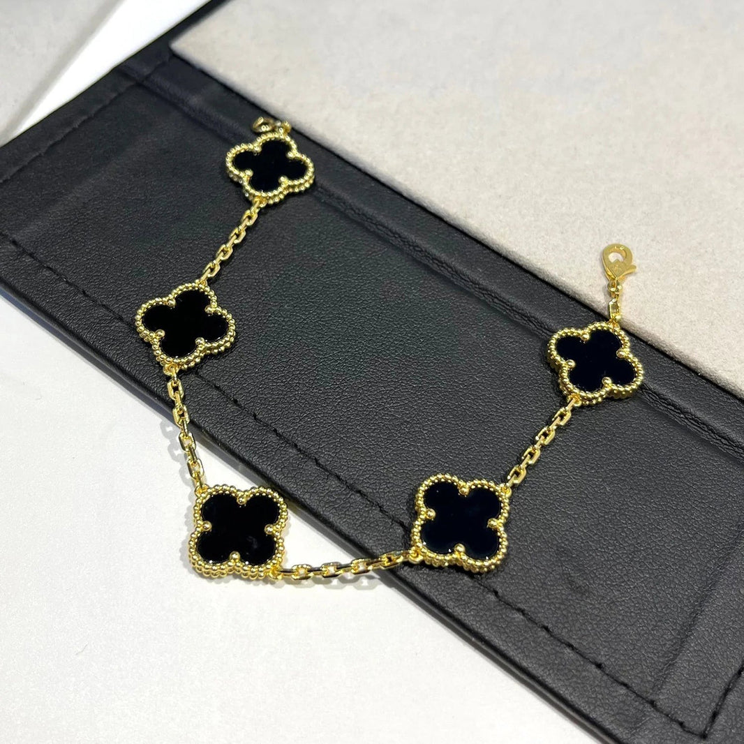 [LUCKY LOVE]CLOVER  5 MOTIFS BLACK ONYX BRACELET
