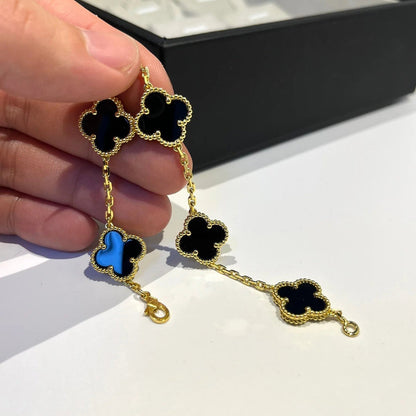 [LUCKY LOVE]CLOVER  5 MOTIFS BLACK ONYX BRACELET