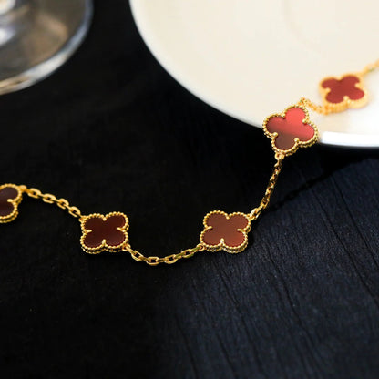 [LUCKY LOVE]CLOVER 5 MOTIFS RED AGATE  BRACELET