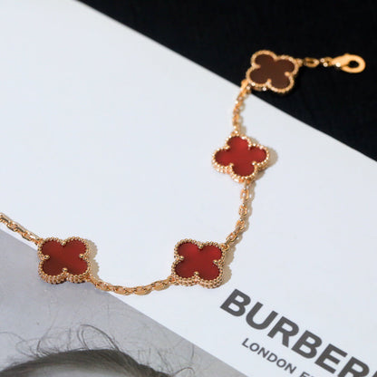 [LUCKY LOVE]CLOVER 5 MOTIFS RED AGATE  BRACELET