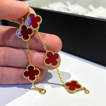 [LUCKY LOVE]CLOVER 5 MOTIFS RED AGATE  BRACELET